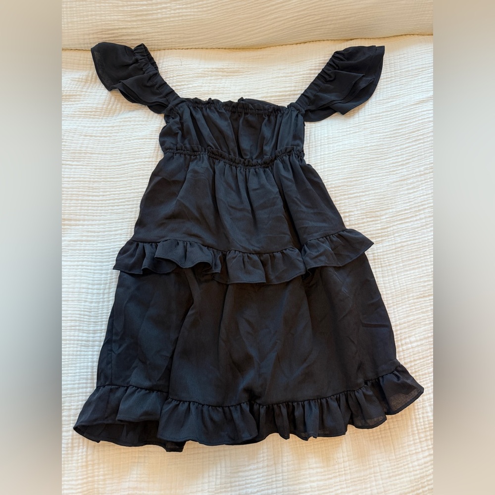 WeWoreWhat Flirty Crinkle Chiffon Ruffle Mini Dress Black Small